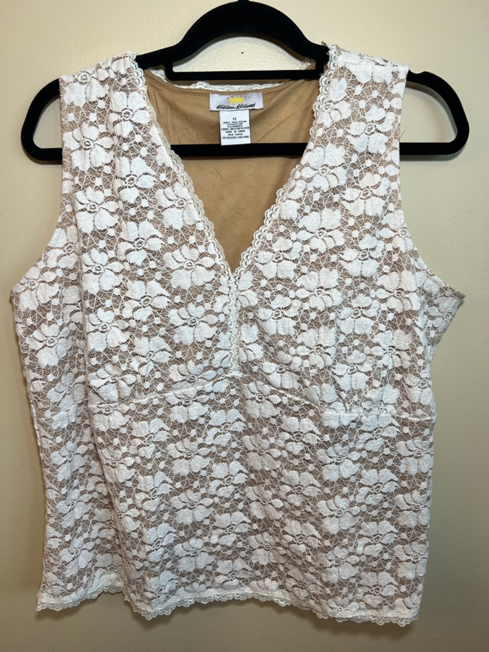 Kathleen Kirkwood Ivory Lace Sleeveless Tank Top Size XL Made in USA